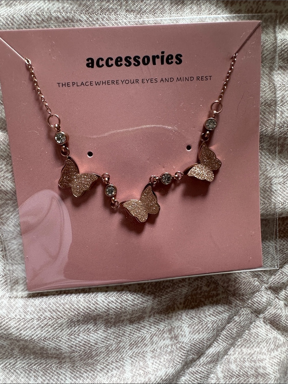 Accessorize Rose Gold Glitter Butterfly Necklace